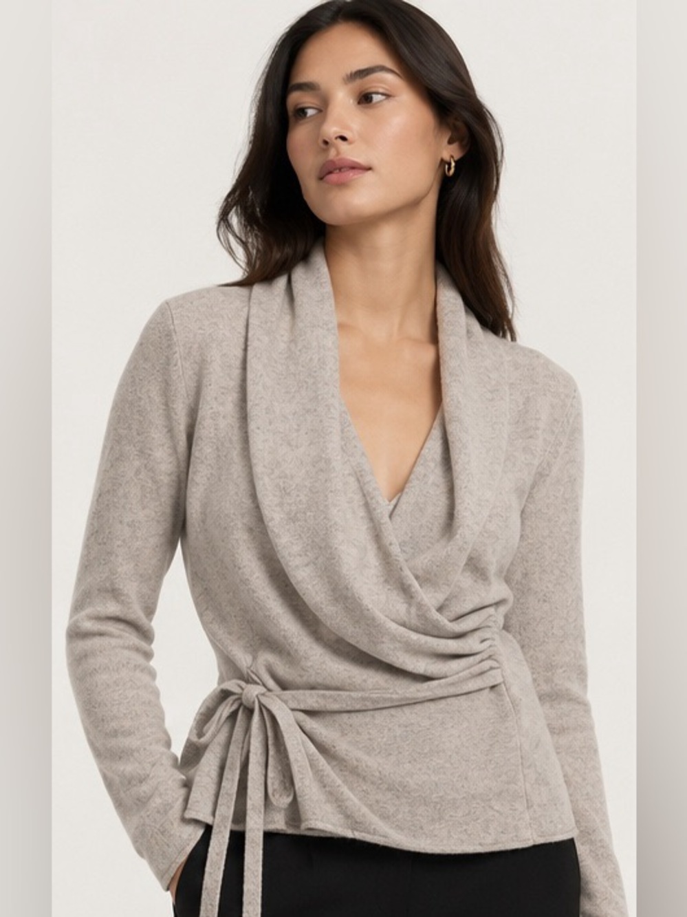 Club Monaco Cashmere Draped Wrap Sweater – Heather Grey | M